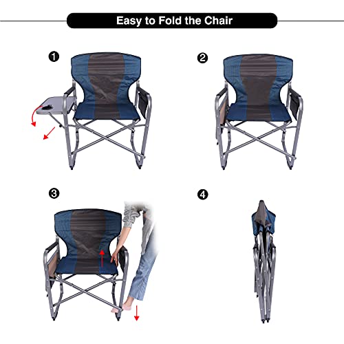 Campmax Oversized Camping Chairs For Adults 2 Pack, Sturdy Heavy Duty Folding Director Chair With Side Table, Portable For Outdoor Outside Sport Lawn, Blue 2 Pack #TOP5