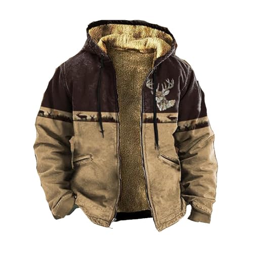 Aimery Camouflage Elk Print Deer Hunting Clothes For Men Hunting Jacket Mens Fleece Zip Up Jacket