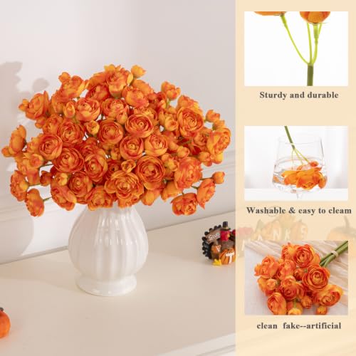 U'Artlines Mini Ranunculus Artificial Flowers Bouquet 20 PCS Citrus Orange - image 8