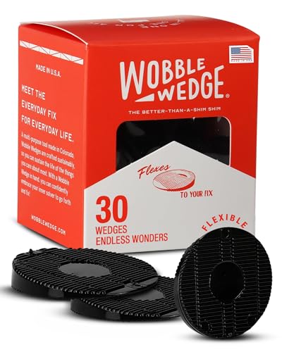 WOBBLE WEDGES Flexible Plastic Shims and Wedges for Leveling Furniture Leveling Shims Plastic Wedges Resists Slipping Stacks Securely Fits Tight Spaces Black 1.50x1.50x0.25 (30 Pack)