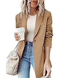 Cnkwei Womens Casual Blazers Long Sleeve Open Front Lapel Collar Work Office Jacket Khaki