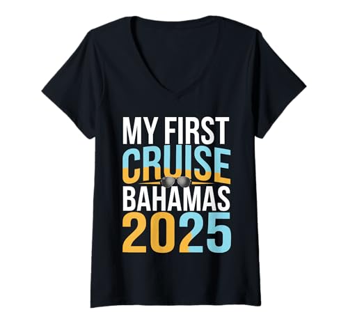 Mujer Camiseta My First Cruise Bahamas 2025 Sunset Adventure Camiseta Cuello V