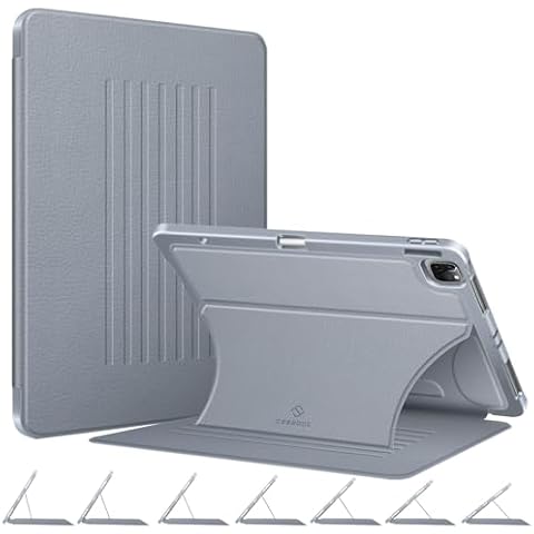 CaseBot Magnetic Case for iPad Pro 12.9-inch 6th Generation 2022, Multiple Angle Shockproof Rugged Stand Case, Soft TPU Back Cover w/Pencil Holder, Also Fit iPad Pro 12.9" 5th/4th/3rd Gen, Cloudy Blue Cover