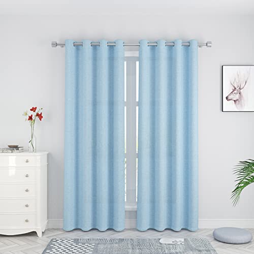 UPOPO Sky Blue Curtains Kitchen 72 inches Long Linen Textured Privacy Living Room Bedroom Drapes Curtain Semi Sheer Basement Nursery Kids Room Boys Window Curtain 2 Panels Grommet Top