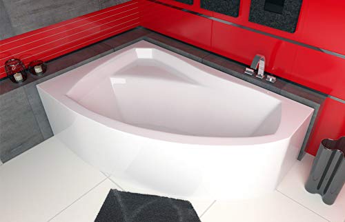 ECOLAM® Badewanne Eckbadewanne Acryl Rima weiß 140x90 cm LINKS + Kopfstütze + Schürze Ablaufgarnitur Ab- und Überlauf Automatik Füße Silikon Komplett-Set – Bild 5