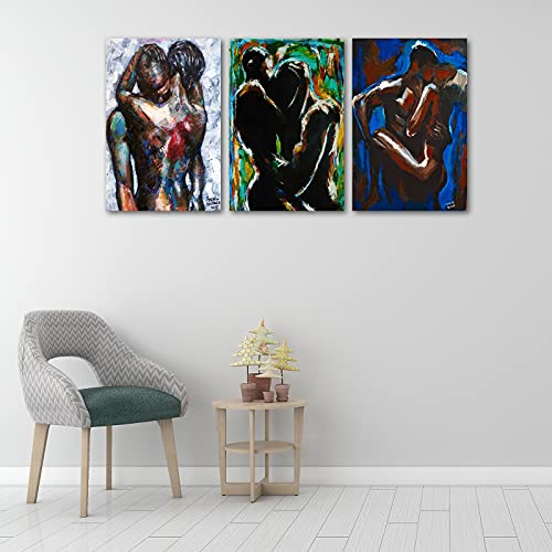 3 Piece Bathroom Decor Canvas Wall Art - Sexy Black Love Couple Love Moment Picture Canvas Print For Wall Decor, Framed Artwork For Bathroom Adult Bedroom Ready To Hang (12X18Inches X 3Panels) #TOP2