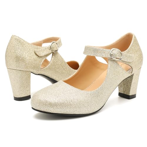 Women's Low Block Chunky Heels Pumps Mary Janes Vintage Cutout Round Toe Retro Hollow Out Shoes3