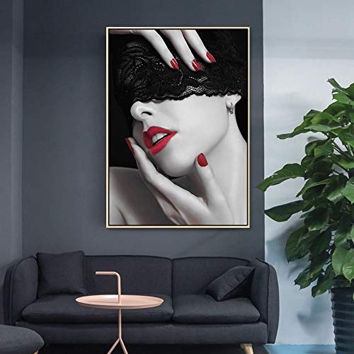 Impression murale sexy lèvres rouges et femme art moderne sans cadre 50x70 cm