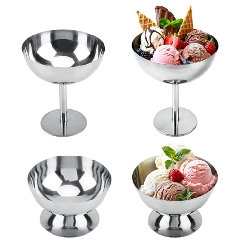 Hapivida Coupe à Glace, 200ml Bol à Crème Glacée Coupes à Dessert en Acier Inoxydable Coupe à Crème de Yaourt Bols à Dessert Verre à Champagne pour...