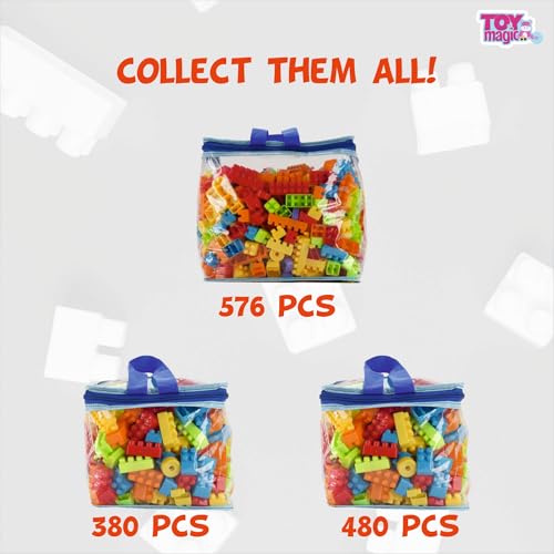 Image of ToyMagic Building Blocks with Wheels for Kids - 380 Pcs Colorful STEM Building Set with Interlocking Bricks & Moveable Wheels, Creativity & Motor Skills Boosting Blocks - Safe for Ages 3+