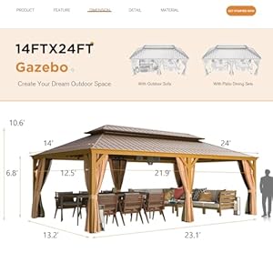   YOLENY-14-x-24-Gazebo-Hardtop-Gazebo-Wood-Looking-Gazebo-with-Galvanized-Steel-Double-Roof-Aluminum-Frame-Outdoor-Patio-Hardtop-Gazebo-with-Netting-and-Curtains-for-Deck-Backyard-Patio-Lawns