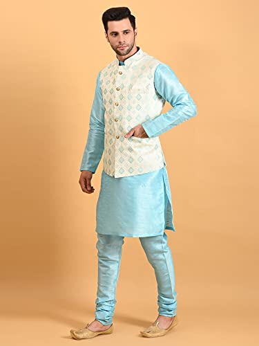 Image of Uri and MacKenzie Men's Silk Blend Kurta Pajama with Designer Ethnic Nehru Jacket /Modi Jacket