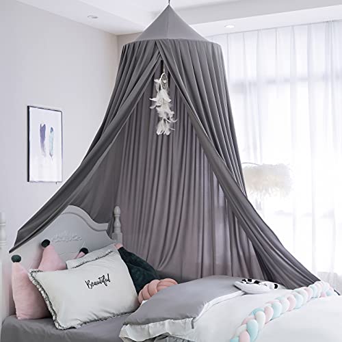 Kids Bed Canopy for Crib - Girls Nursery Canopy Hanging, Blocks Light, Dark Gray