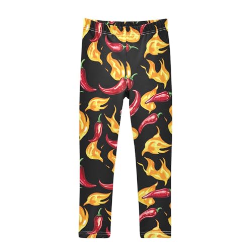 Flames Chili Girls' Leggings Toddler Doodles Peppers Kids Yoga Pants Dance Active Tights 4T