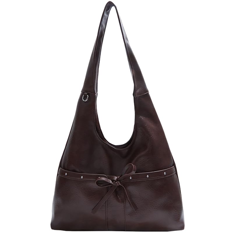 Cymwer Bolso de hombro simple de cuero PU para mujeres y niñas para viajes de trabajo (café) (café)