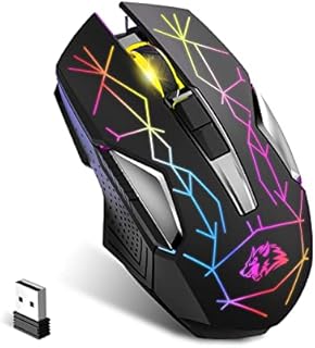 Wireless Gaming Mouse Rechargeable with Silent Rainbow RGB Backlit ,2.4G USB Nano Receiver Optical Sensor 3 Level DPI,Ergonomic Gamer Laptop High Performance PC Mice for Windows/Mac/Vista(Star Black)