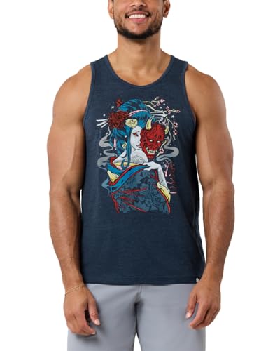 INTO THE AM Mystic Geisha Graphic Tank Tops for Men Mens Tank Top Summer Beach Muscle Sleeveless Shirts (Navy, X-Large)