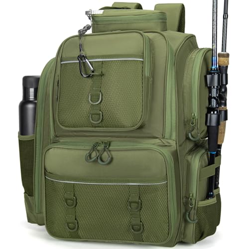 WANOON Waterproof Fishing Bag with Rod Holder,A Movable Partition and An Insulated Liner, It Is also A Large Lightweight Hiking Backpack