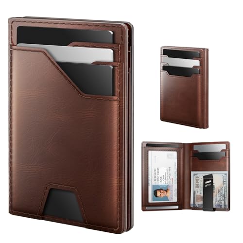 typecase Leather Wallet for Men Card Holder: Premium Genuine Leather, RFID Blocking, Slim, Minimalist, Front Pocket - 15 Cards Capacity | ID Window | Money Clip (Brown)