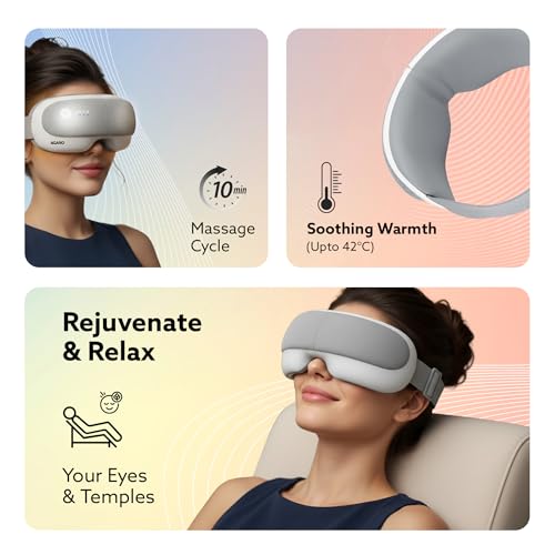 Image of AGARO Elite Eye Massager with Air Compression, Rechargeable, Heat & Vibration | Bluetooth Music | Foldable Design | 5 Relaxation Modes | Adjustable Headband | Ideal for Screen Fatigue & Daily Eye Relaxation