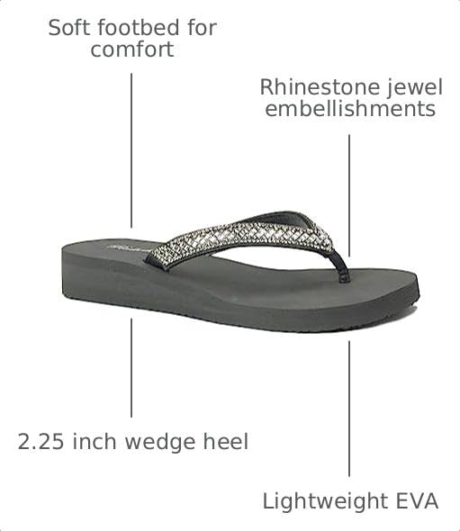 Image of REDVOLUTION New Women's Rhinestone Sandals Platform T-Strap Jewel Sandals High Wedge Flip Flops