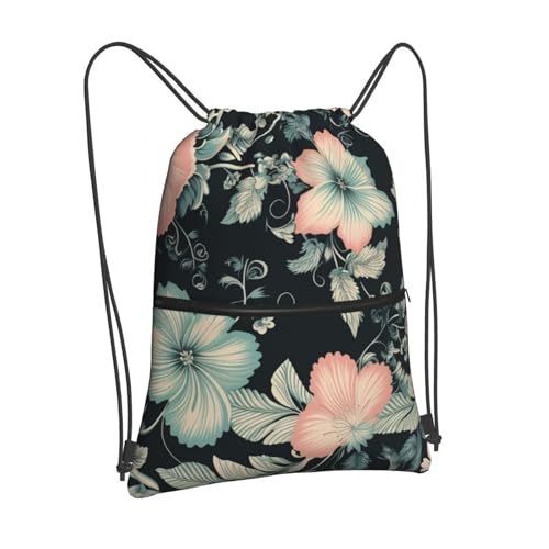 Drawstring Backpack Water Resistant String Bag Blue Flower Sports Sackpack Gym Sack for Men Women2