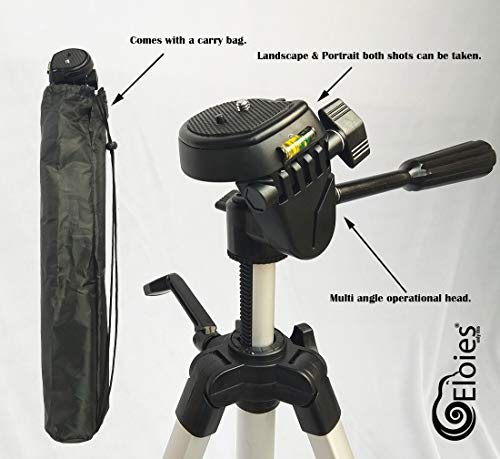 Image of Eloies Tripod for DSLR, Camera | Operating Height: 5.57 Feet| Maximum Load Capacity up to 5kg | Portable Lightweight Aluminum Tripod 360 Degree Ball Head| Carry Bag Included53.1 Inch Free Mobile Tripod Clamp