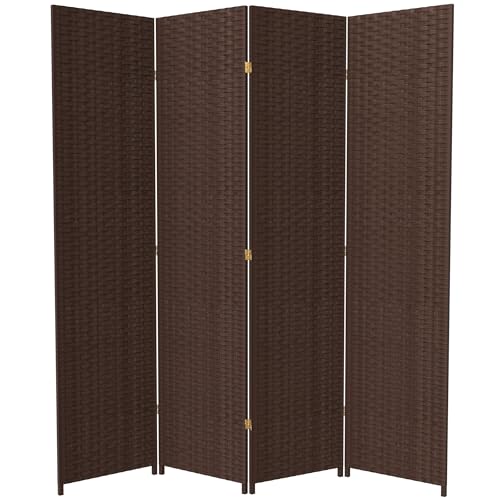 Red Lantern 7 ft. Tall Woven Fiber Dark Mocha-4 Panel Room Divider