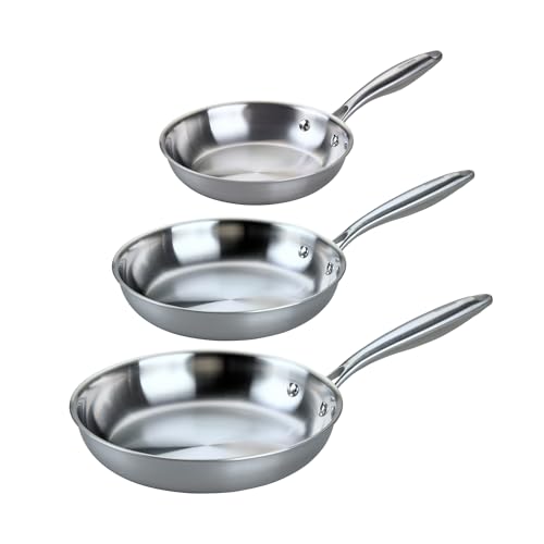 Fackelmann Vita3 Set de Sartenes, incluye Sartén 20 cm, 24 cm y 28 cm, Acero Inoxidable Triply sin Antiadherente, Libre de PFA, Aptas Inducción y todo tipo Cocinas, Aptas Lavavajillas