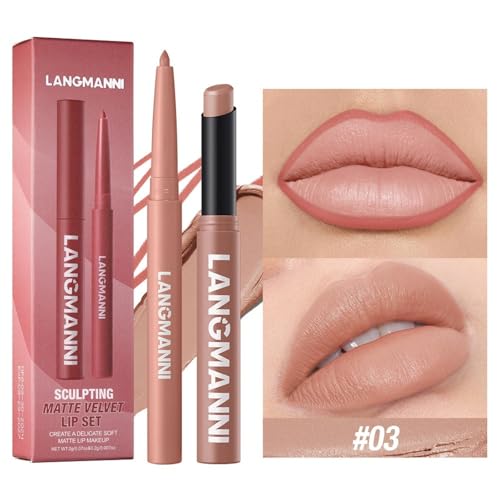 Lip Liner + Lipstick Set (12 Shades Available) -Matte Lipstick for Women, Silk Finish Hydration Lip Kit, Waterproof Smooth Creamy Texture, Bold to Nude Shades for Daily & Party Wear, Makeup Gift (03) — view 2