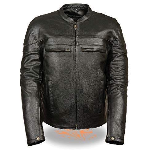 Mens Leather Sporty Scooter Crossover Jacket, Black Size 3XL