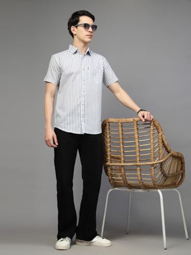 Image of Majestic Man Men's Pure Cotton Striped Half Sleeve Regular Fit Shirt
