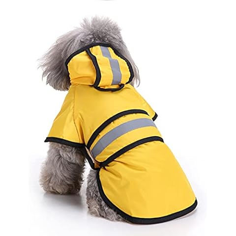 SMDARROY Dog Raincoat with Hood & Safe Reflective Strips,Ultra-Light Breathable 100% Waterproof Rain Jacket for Small Dog Cover