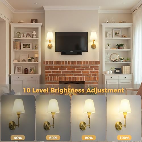 Image of DORESshop Battery Operated Wall Sconce Set of 2, Wall Light Wireless Easy to Install, Dimmable and Adjustable Sconces Wall Decor, Rechargeable Wall Lamp for Bedroom, Living Room, Gold 14.8in