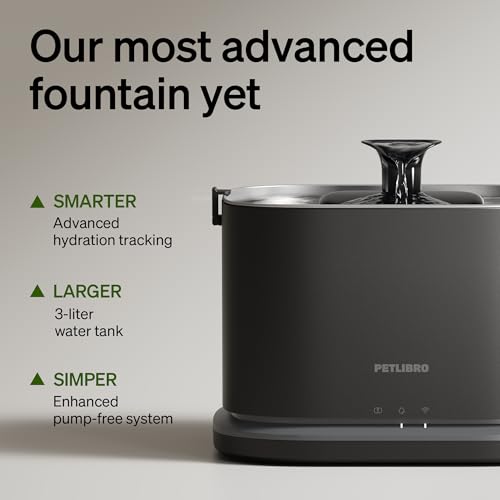 Image of PETLIBRO Upgrade Cat Water Fountain + 4 Packs Genuine Cat Fountain Filter Replacement, Dockstream 2 Smart App Monitoring 5G WiFi Auto Cat Fountain Stainless Steel Tray for Drinking, 3L /101oz