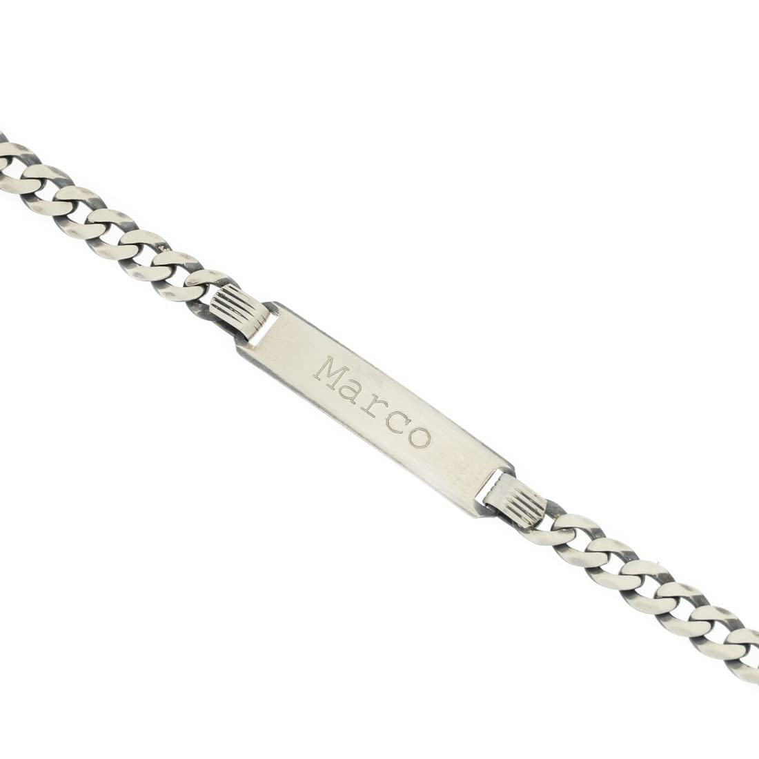 Giuzi - Bracciale Uomo Argento 925 Personalizzabile con Targhetta Incisa, Catena Grumetta Regolabile, Idea Regalo Uomo con Confezione