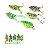🐸 【Diseño de cuerpo de señuelos de ranas múltiples】 Los cebos de rana 2pcs adoptan un diseño de pata de doble hélice y lo hacen con acciones reales de natación. Puede generar mucha interferencia en la superficie del agua cuando se mueve. 2 señuelos con diseño de alambre pueden flotar con la corriente para atraer al pez objetivo. Los señuelos de rana 1pcs con diseño de lentejuelas utilizan una configuración antioxidante, y el diseño altamente reflectante puede aumentar la tasa de pesca.