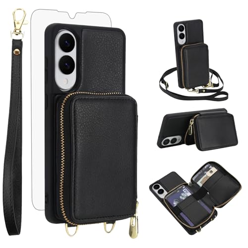 Coque portefeuille Samsung S25 Edge haut de gamme en noir avec vitre de protection