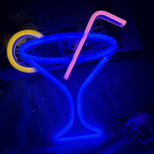 Image of Cocktails Neon Sign for Wall Decor ，Cocktails Happy Hour Neon Sign Man Cave Bar Home Art Neon Light Handmade LED Neon Lights Signs for Bedroom Beer Bar Neon Light Sign Hotel Party Club