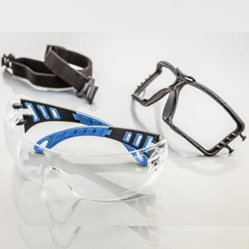Högert Technik - LOTZEN Schutzbrille klar/blau uni/Augenschutz, UV Schutz - kratzfeste Schutzbrille für Industrie und Gewerbe/Gummiband/leichte und robuste Konstruktion/Normen: EN 166: 2001
