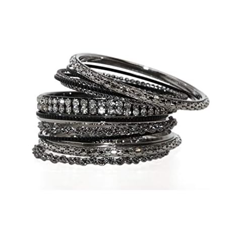 LUX ACCESSORIES Pave Chain Link Mesh Multi Bangle 13 Pc Set (Black) Cover
