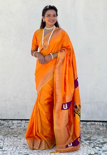 Image of SGF11 Women's Kanjivaram Paithani Silk Saree With Unstitched Blouse Piece