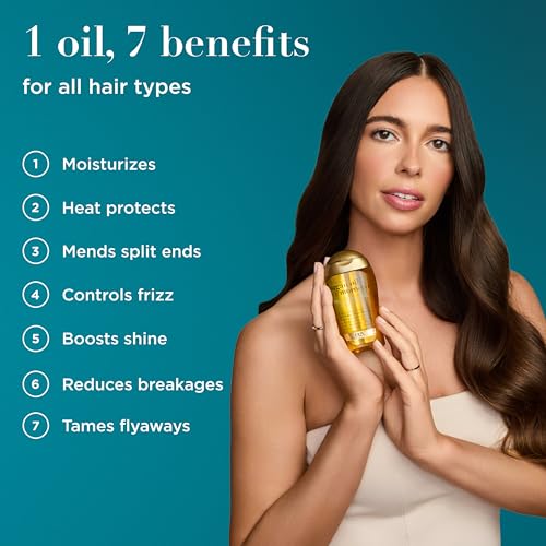 OGX Renewing + Argan Oil of Morocco, Cold-Pressed Argan Oil for Hair Penetrating Treatment & Shine, Moisturizing & Strengthening Silky Oil for All Hair Types, Paraben & Sulfate Free, 3.3 fl oz
