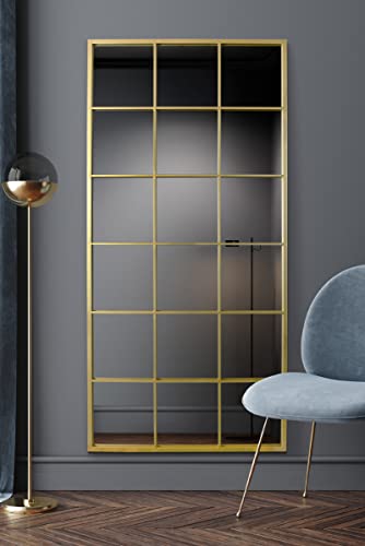 MirrorOutlet - MirrorOutlet The Fenestra - Gold Modern Window Full Length Leaner/Wall Mirror 69" X 33" (174CM X 85CM) Gold Metal Frame, Bluestone - -30%