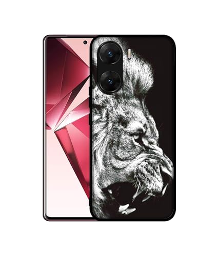Image of Angry Lion Design Premium 2D Printed Metal Back Case Cover for Vivo V29E 5G