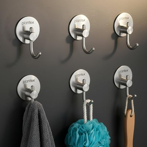 Image of Plantex Wall Hanging Hook /Bath Towel Hook /Self Adhesive Round Robe Hooks for Kitchen /Bathroom /Stylish Home Decor Items - Pack of 6 (Chrome)