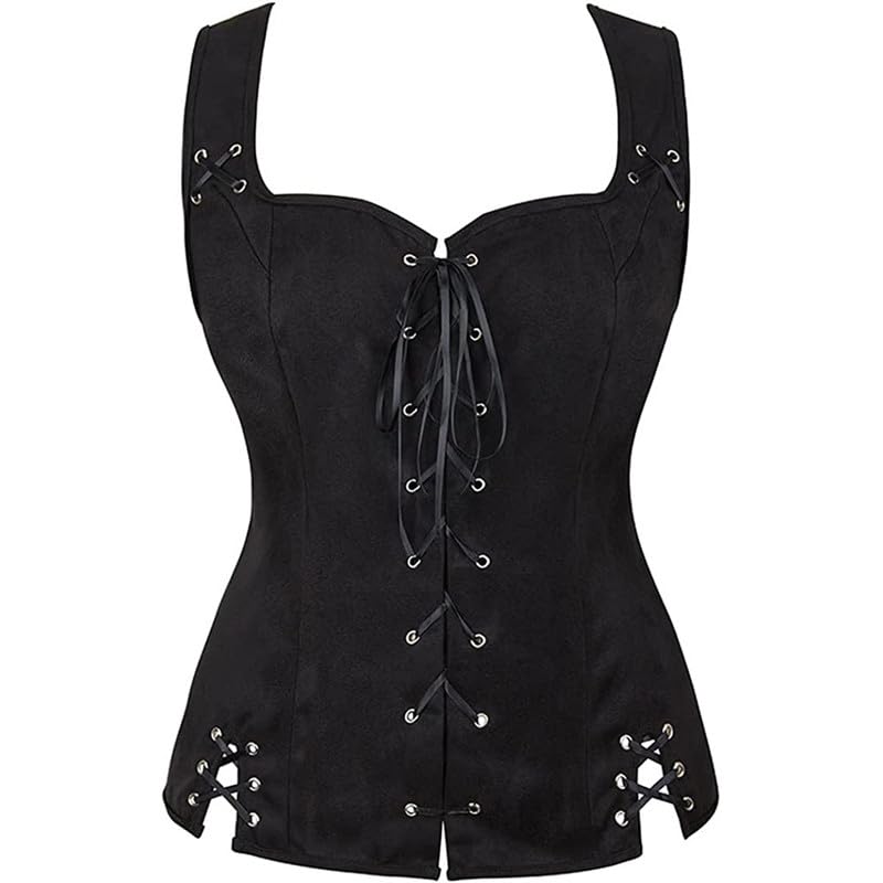 Veste steampunk femme moyen age gothique vintage sans manche avec col v et ruban lacet