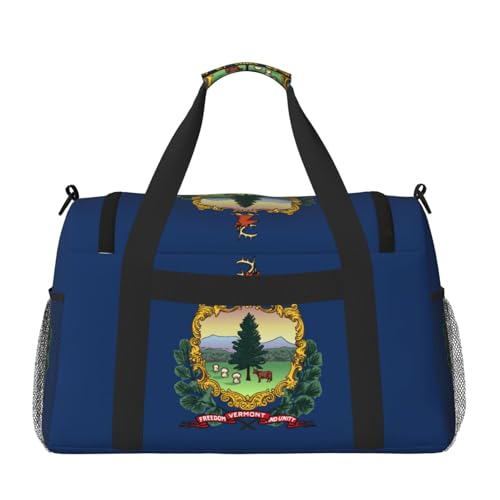 Vermont State Flag print Travel Duffle Bag Gym Bag for Women,Puffer Tote Bag,Weekender Overnight Bag Organizer2