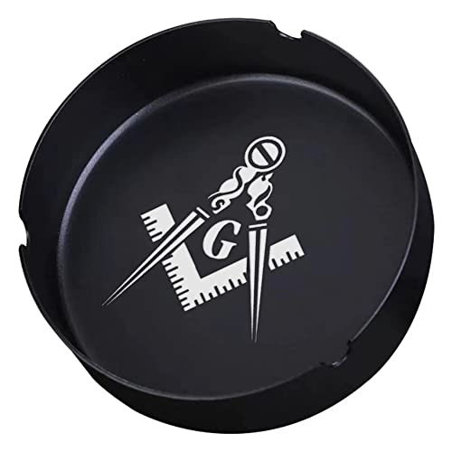 Masonic Ashtray - Stainless Steel Black Compass Square Mason Symbol Cigarettes Ash Tray for Club Bar Patio, Freemason Masoanry Collentions Accessories
