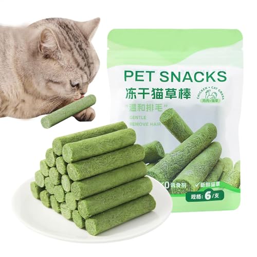 TQEBWUS 12 tentempiés de hierba para gatos, limpieza de dientes de gato, varilla de mordedor de hierba para gatos, varita natural, juguete de hierba gatera, palillos para gatos interiores, cuidado